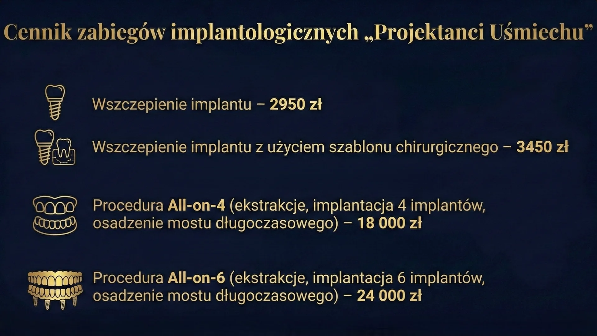 Cennik zabiegów implantologicznych